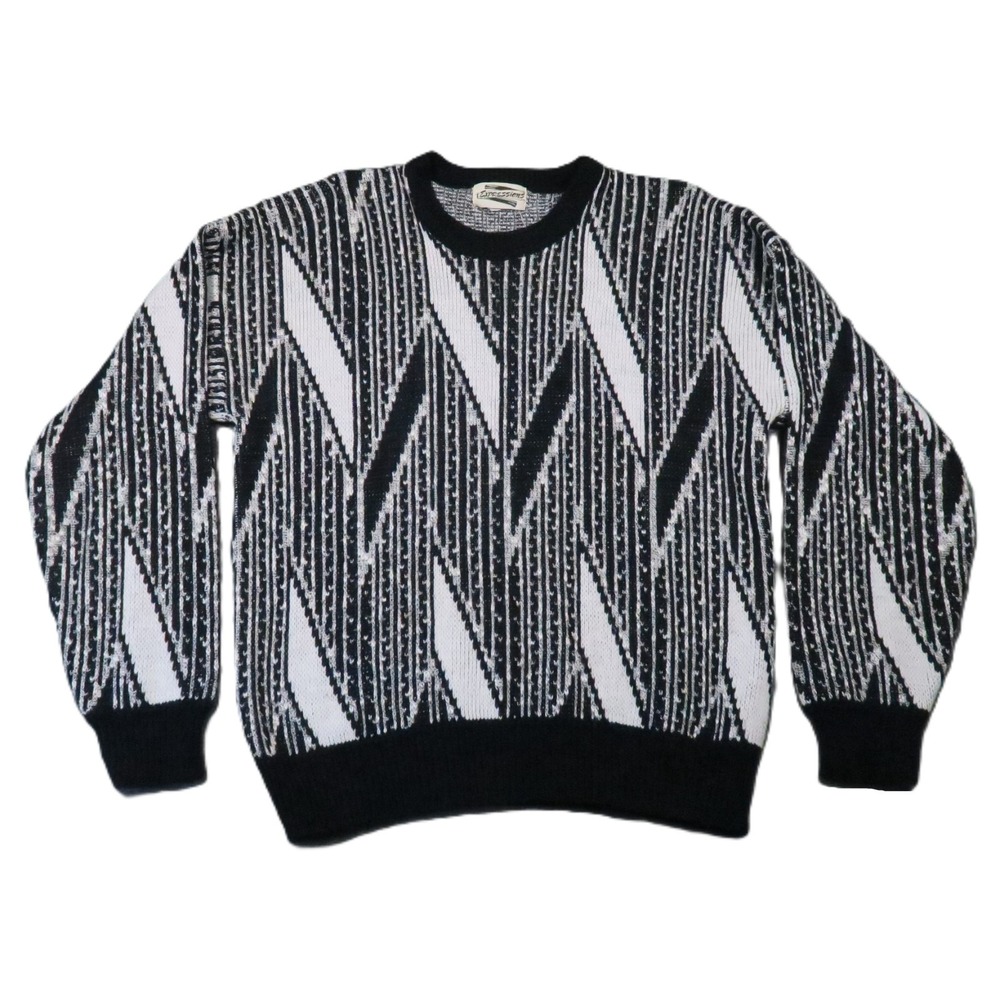 Expressions Geometric Sweater L Black White Abstract Indie 80s 90s David Rose